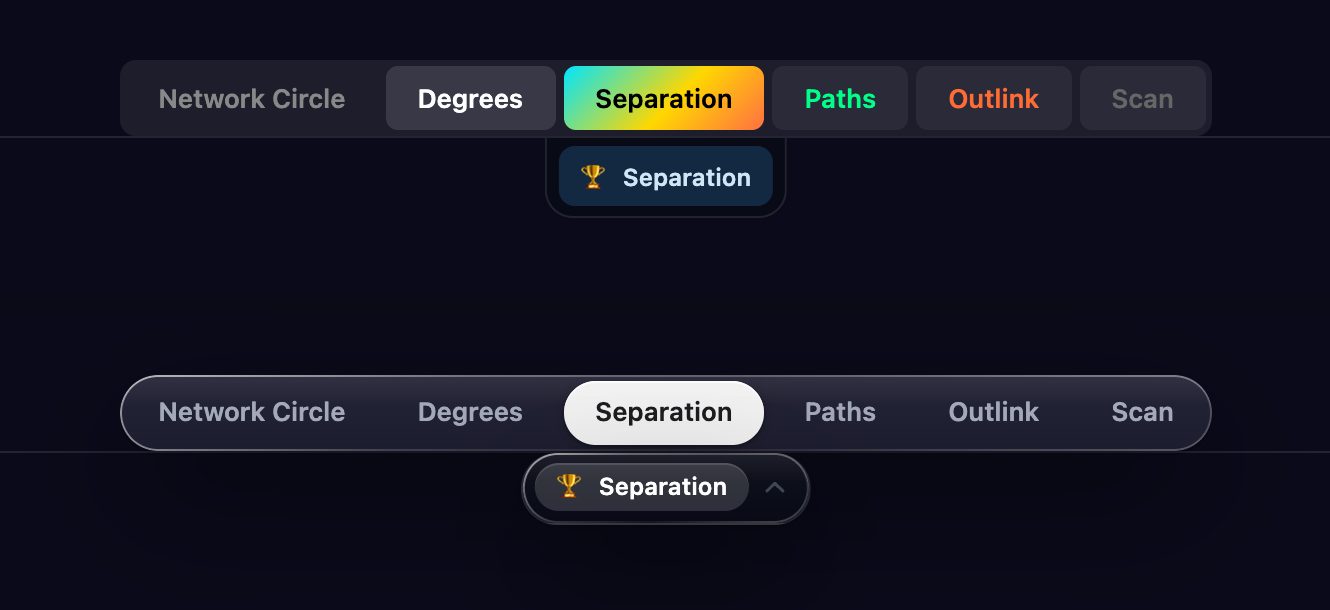 The page tabs before (a gradient and a colour per tab) and after (one calm style, the open tab a solid pill)